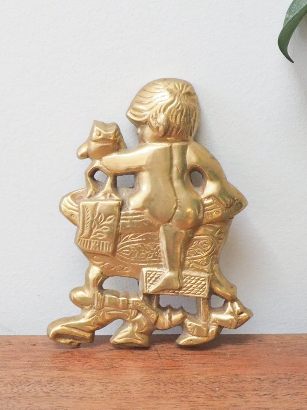 Brass Bathroom Wall Decor - Vintage Brass Boy with Frog in Bath